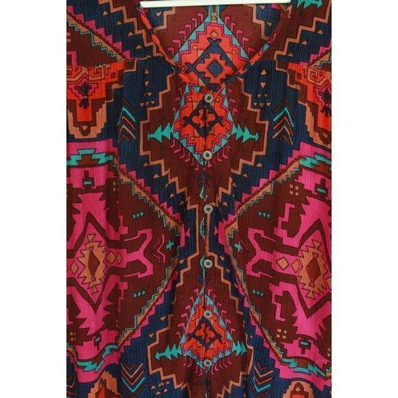 Billabong Tribal Aztec Tunic Top Button Front Long Sleeve Beachy Womens Small - Picture 6 of 8